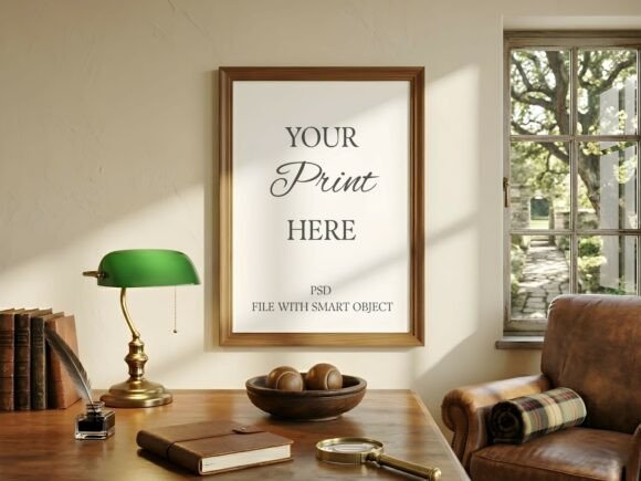 Download Classic Study Desk Wood Frame Mockup - Wood frame mockup Collection