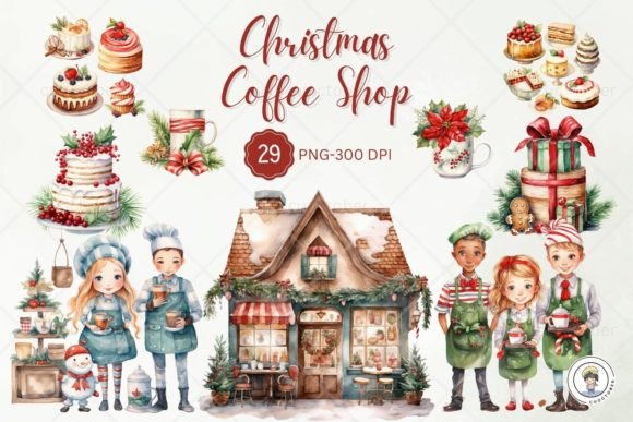 Download Watercolor Christmas Coffee Shop Clipart - Coffee shop clipart Collection