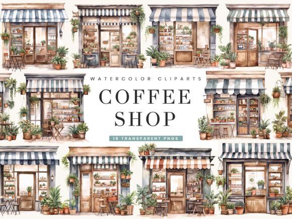 Download Watercolor Coffee Shop Clipart Bundle - Coffee shop clipart Collection