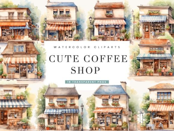 Download Watercolor Cute Coffee Shop Clipart - Coffee shop clipart Collection