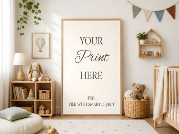 Download Boho Nursery Large Wood Frame Mockup - Wood frame mockup Collection
