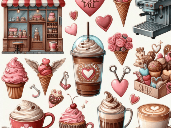 Download Valentines Coffee Shop Clipart Bundle - Coffee shop clipart Collection